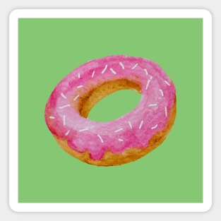 Watercolor donut - pink on green background Magnet